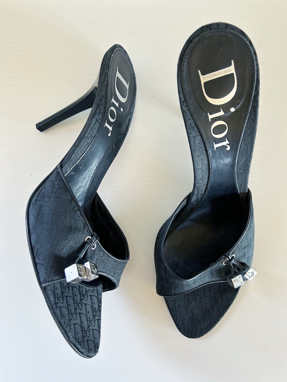 Christian Dior John Galliano Monogram Dice Mules Black Heels Size EU 40